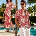 thumbnail image 5 of Yuyamidu His and Hers Matching Outfits Mens Floral Button Down Shirt Womens Hawaiian Dresses Round Neck Split Long Maxi Dress Button Up Shirt Matching Tropical Outfits for Couples Men's S, 5 of 7