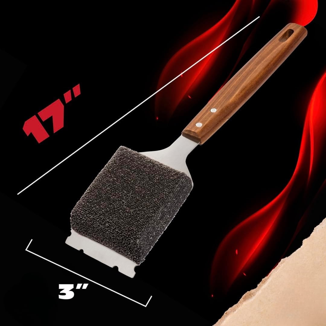 For Barbecue – Extended Large Wooden Handle with Replaceable Head, No Scratch BBQ Cleaning Accessories for Outdoor Grills – Bristle Free Grill Brush and Scraper