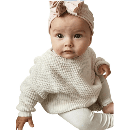 

Ma&Baby Toddler Baby Girl Warm Knit Sweater Thick Long Sleeve Loose Fit Knitted Sweatshirt Pullover
