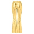 thumbnail image 4 of LIIPEE Women Pants Casual Shiny Metallic High Waist Stretchy Wide Leg Flared Pants Ladies Comfortable Fashion Soft Breathable Daily Trousers,Yellow,L, 4 of 4