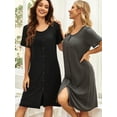 thumbnail image 2 of Avidlove 3 Pack Women Nightgown Short Sleeve Button Down Nightshirt V Neck Nighty Pajama Dress Gown, 2 of 7