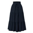 thumbnail image 2 of Women's Elastic Waist Tiered Midi Skirt Drawstring High Waist Ruffle Flowy A Line Skirt Navy L, 2 of 4