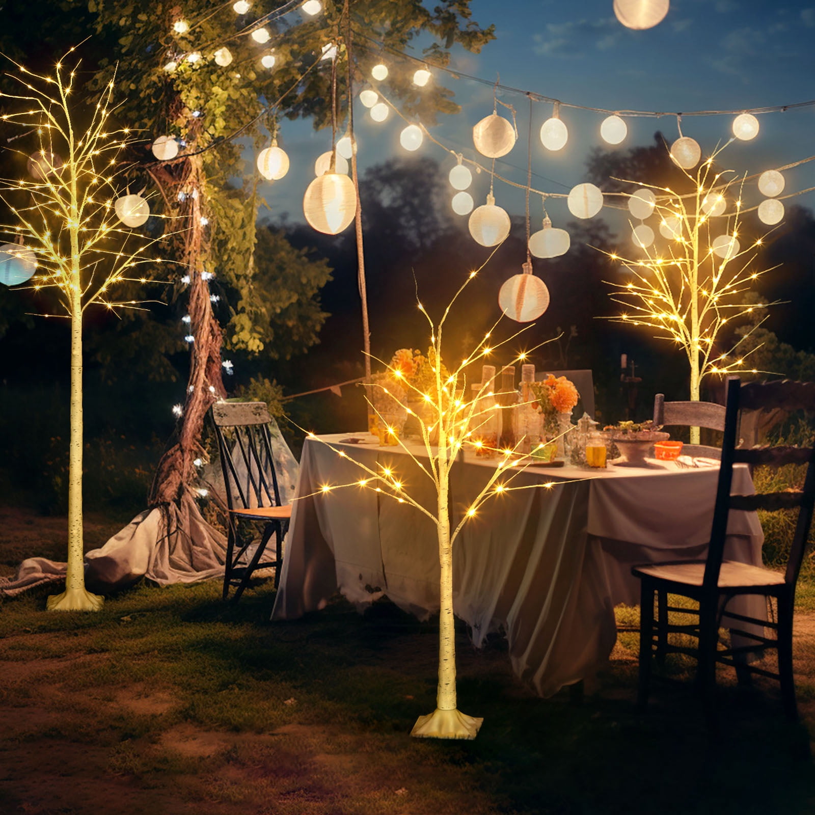 Set of 3 Lighted Birch Tree Artificial Twig Tree Lamp for Christmas (4 ft, 6 ft, 8 ft)