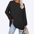 thumbnail image 3 of NINGMENG Womens Tops Solid Color Round Neck Long Sleeve Loose Knit Ribbed Lightweight Tops Pullover Tee Shirts Daily-Wear,Black,XS, 3 of 7