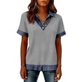 thumbnail image 4 of Dwellite Denim Shirt for Women Short Sleeve Denim Top Collared V Neck Buttons Decor Dressy Casual Blouse Light Gray L, 4 of 6