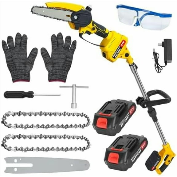 Cordless Pole Saw, 2-in-1 Cordless Pole Saw & Mini Chainsaw, 6 Inch Brushless Electric Chainsaw with Dual 1.5Ah Batteries, Telescopic Pole for Tree Pruning Trimming Yellow$$Garden & Patio