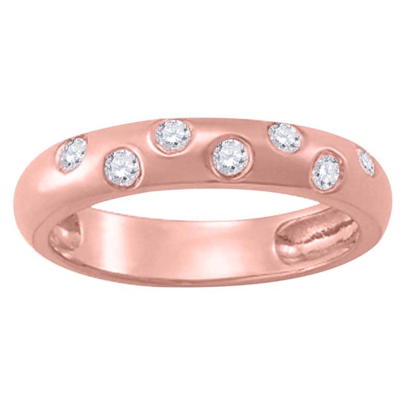 MauliJewels 0.15 Carat Round Diamond Wedding Band for Women, Bezel Set White Diamond Ring, 10K Rose White Yellow Gold, Minimalist Stackable Band