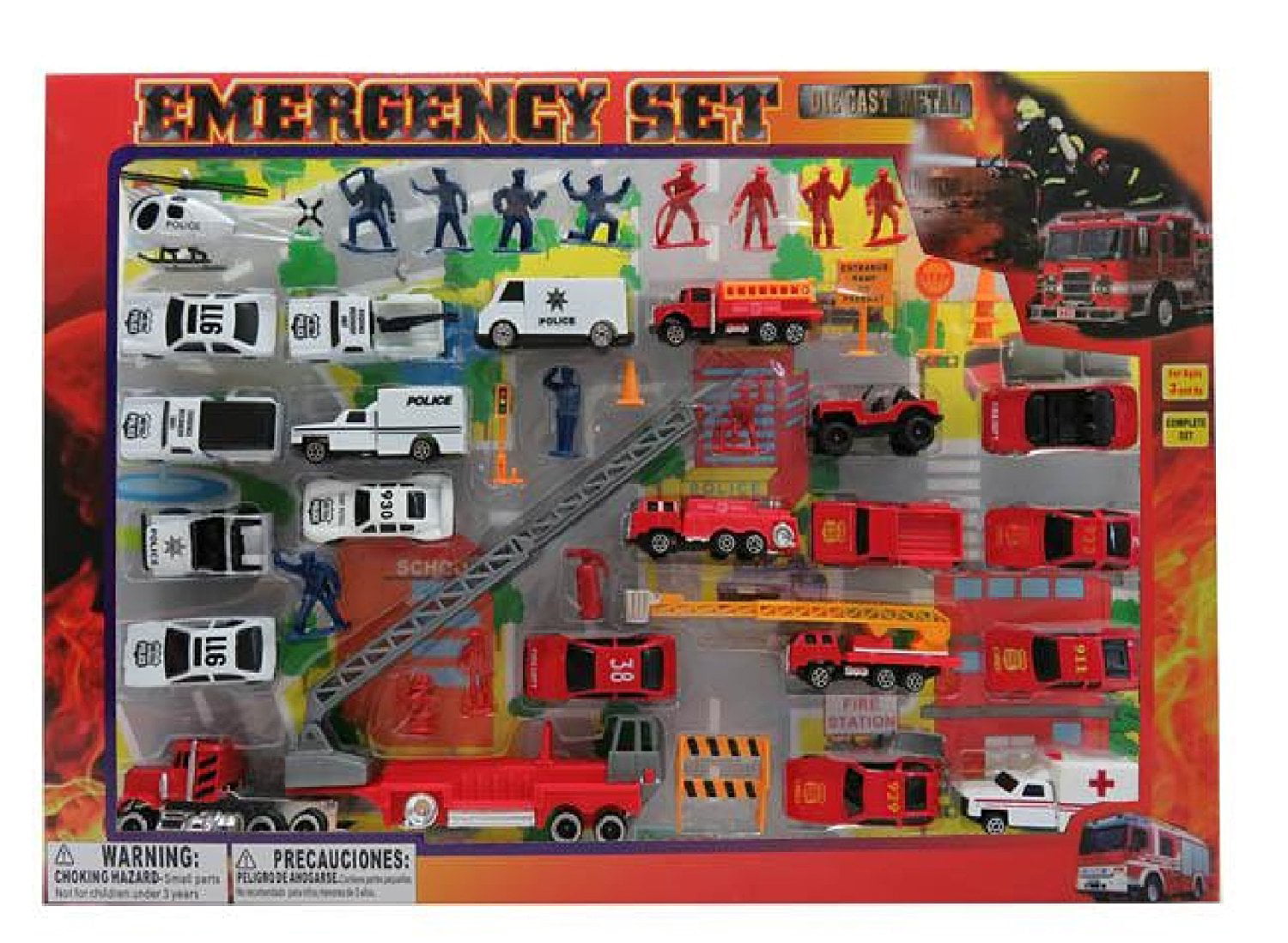 Metro Police Force & Fire Rescue Emergency Crew 44 Piece Mini Toy Diecast Vehicl 