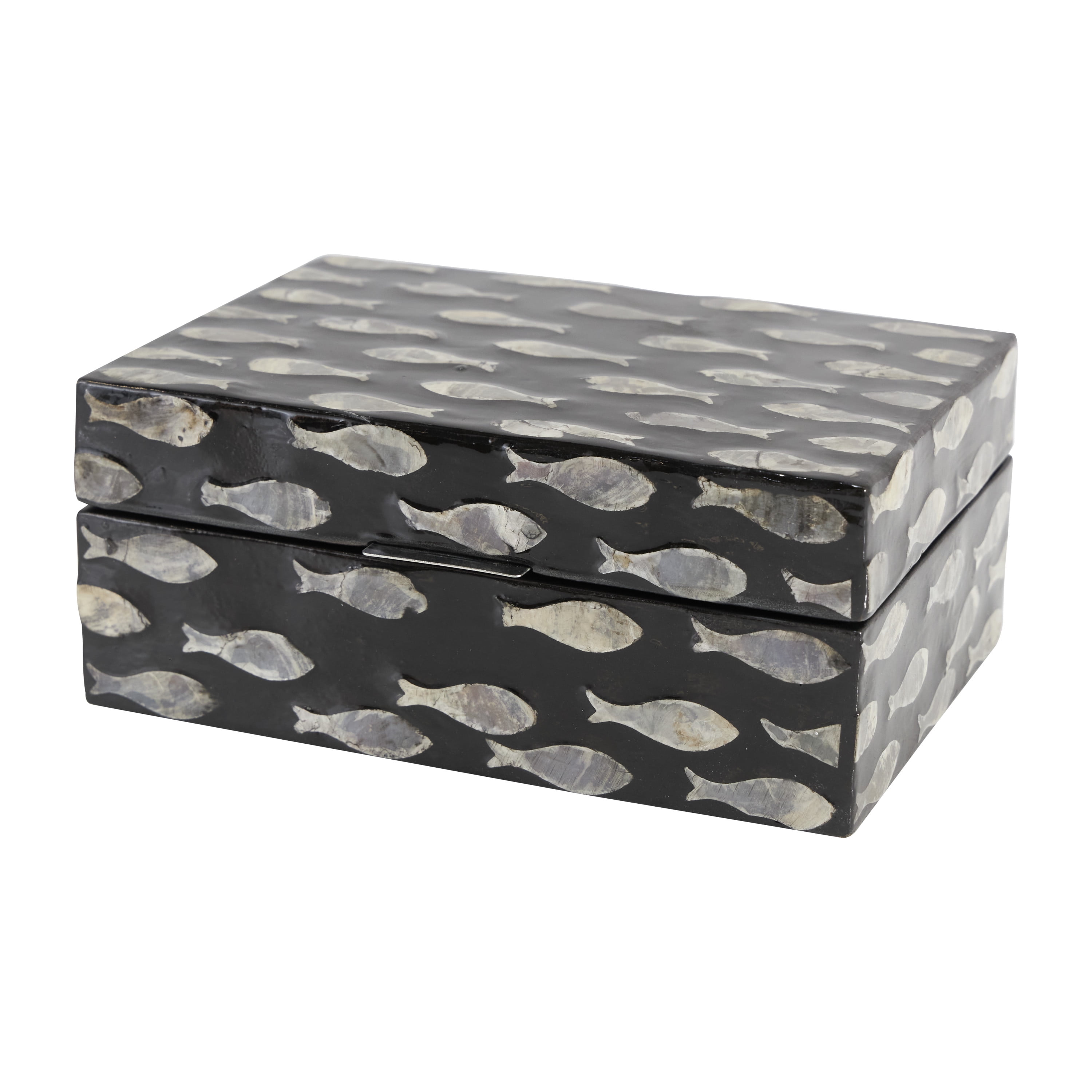 DecMode Fish Mother of Pearl Shell Decorative Box with Beige Accents, 2 Count