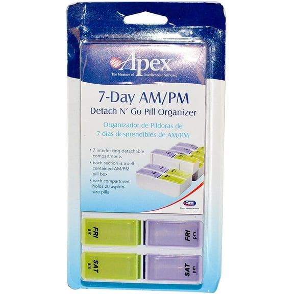 Apex 7 Day AM/PM Detach N Go Pill Organizer, 1 Ea