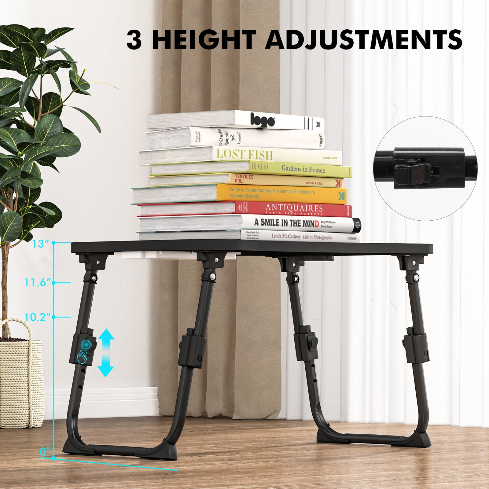 Foldable Laptop Desk,Height Adjustable,with USB/Storage Drawer/Cup Holder/Tablet Stand/Book Shelf for Reading,Writing,Eating,Watching,Black