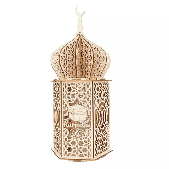 Maoww Sleek Wooden Hollow Lantern For Ramadan Home Decor Not Easy To Break B 24*10*10cm