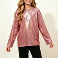 thumbnail image 3 of Xdegoge Kids Girls Metallic Shiny Shirt Long Sleeve Holographic Pullover Tops Dance Performance Wear Sparkle Festival Outfit, Size 7-8, 3 of 5