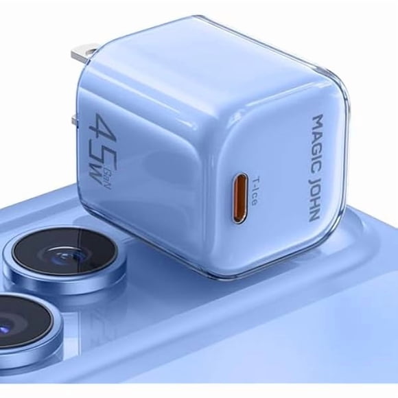 LinQingQ MAGIC JOHN USB C Charger Block 45W - PD3.0 Super Fast Charging, GaN Charger for iPhone 17 Pro Max, Pro, Air, Compatible with iPad, Airpods, Samsung Galaxy S25 S24, Google Pixel 10, etc - Blue
