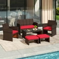 thumbnail image 2 of Gymax Ensemble de Meubles de Patio 6 Pcs avec 1 Causeuse 1 Table Basse 2 Fauteuils 2 Ottomans Rouge, 2 of 7
