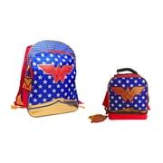 Wonder Woman Girls Backpack and Lunch Box with Cape, 16 Inch, Red