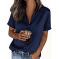 thumbnail image 4 of PRETTYGARDEN Womens Summer Button Down Shirts Short Sleeve Work Tops Dressy Satin Blouses Spring Business Casual Outfits, 4 of 8
