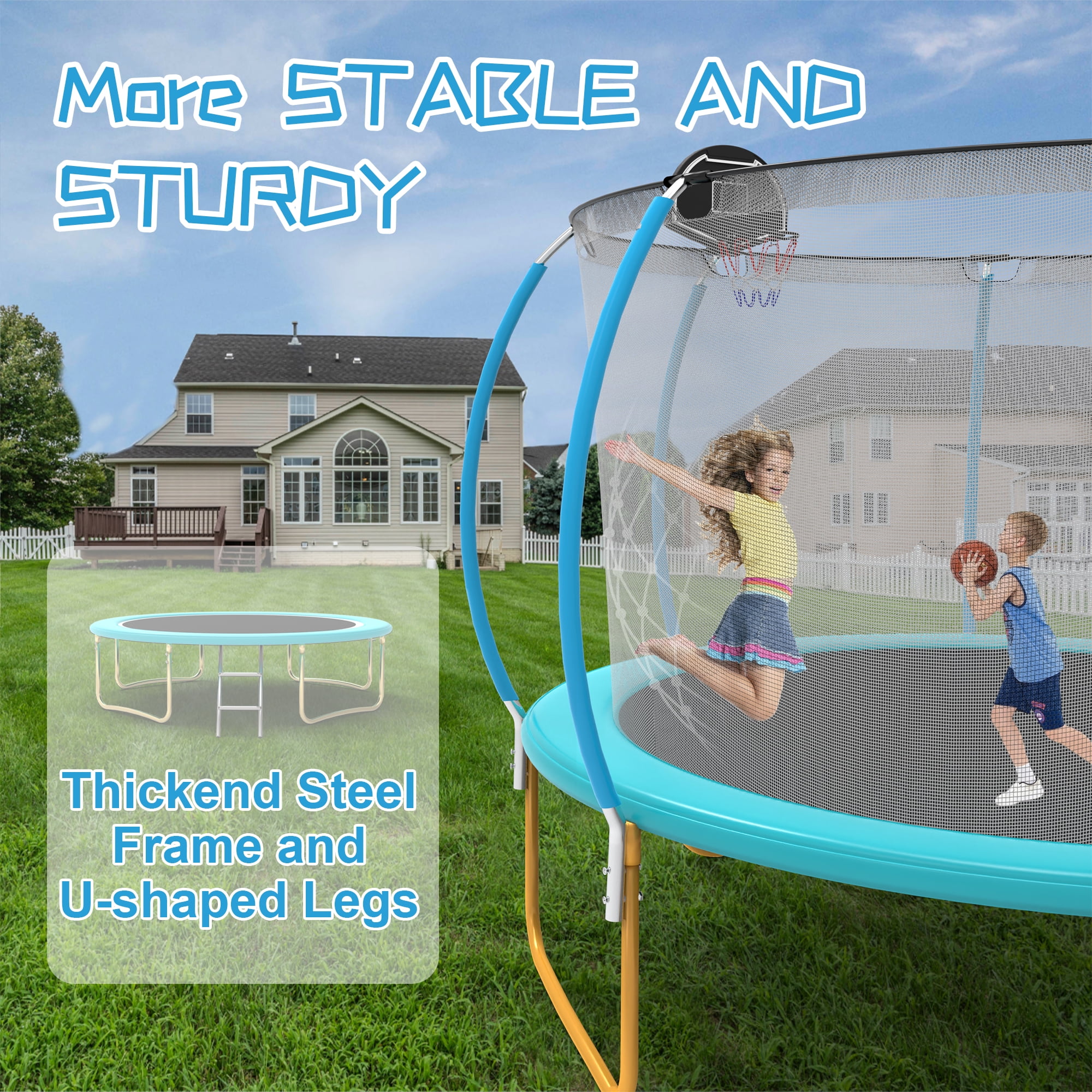 OVATO 1200LBS 12FT Trampoline for Adults and Kids,Trampoline with Enclosure,Basketball Hoop, Recreational Trampoline with Ladder, Heavy Duty Trampoline Capacity for 5-6 Kids