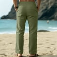 thumbnail image 5 of Men's Cotton and Linen Solid Color Casual Trousers, Straight Leg Long Pants for Relaxation and Daily Comfort,Army Green,L, 5 of 5