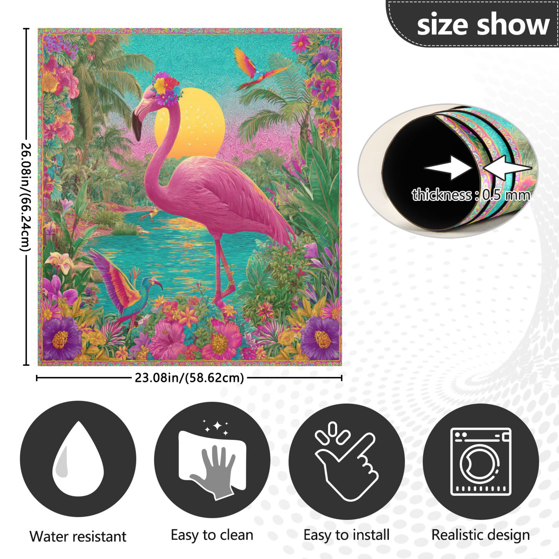 Dishwasher Magnetic Refrigerator Magnet Cover Sticker Home Decorative 23"x26" Flamingo Resort Style