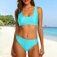 thumbnail image 2 of MIXUE Swim Suits for Women Summer Solid Color Strappy Square Collar Elastic Bra And Panty Set Sports Two Piece Tankini Beachwear,Blue,L, 2 of 6