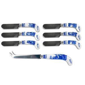 

Spode Blue Italian Cheese Knife & 6 Spreaders Blue White