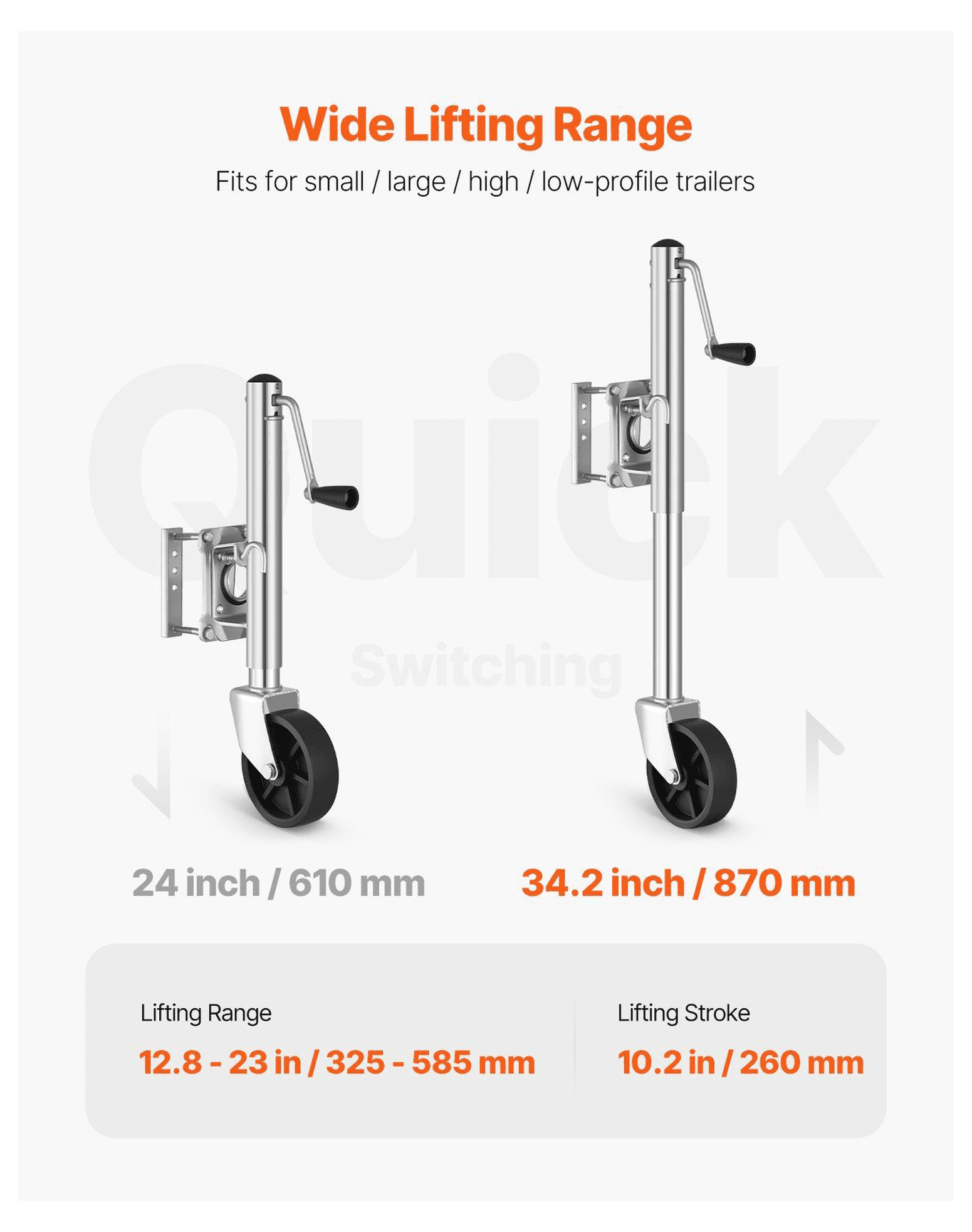 Boat Trailer Jack 1000 lbs Heavy Duty Tongue Jack Swivel Mount Marine - Lift Jack for Trailers, RV, Yacht, Travel Trailers - Adjustable 12.8-23 Inch