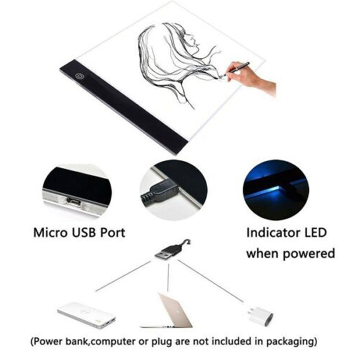 Hvxrjkn A4 LED Light Pad Copy Board Ultra-Thin Portable Drawing Board Light Box Adjustable USB Power Artcraft LED Tracer Light Pad for Tattoo, Size