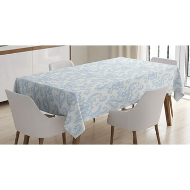 Ambesonne Vintage Tablecloth Rectangular Table Cover, Floral Pattern Leaf Stalk, 60"x90", Pale Blue White