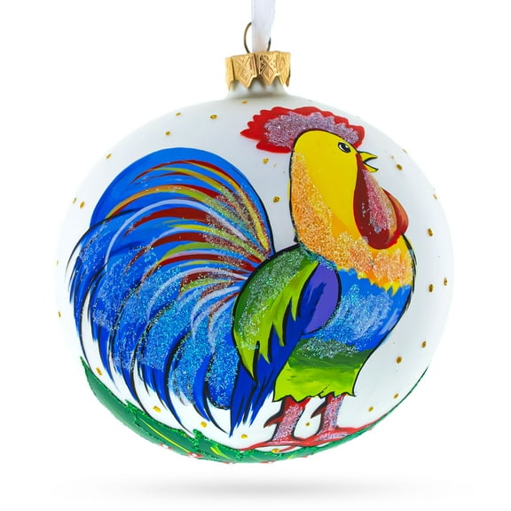 Colorful Rooster Glass Ball Christmas Ornament 4 Inches
