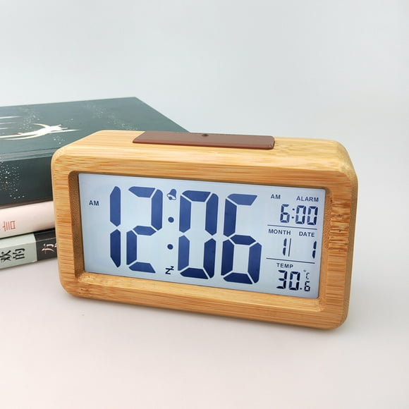 Réveil Radio du Matin Réveil Vintage Mode Bois Massif Horloge Intelligente Horloge Électronique Réveil en Bois Massif