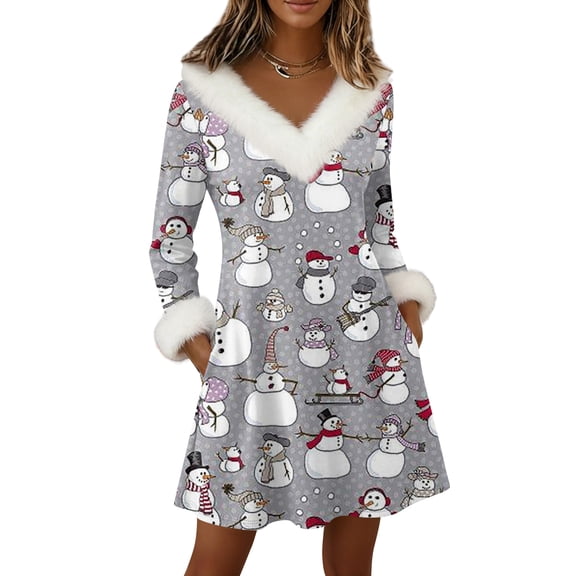 Yucgh Women's Long Sleeve Pullover Knit Dress with Pockets, V-Neck Knee Length Casual Winter Dress, Christmas Holiday Tunic Dress，S
