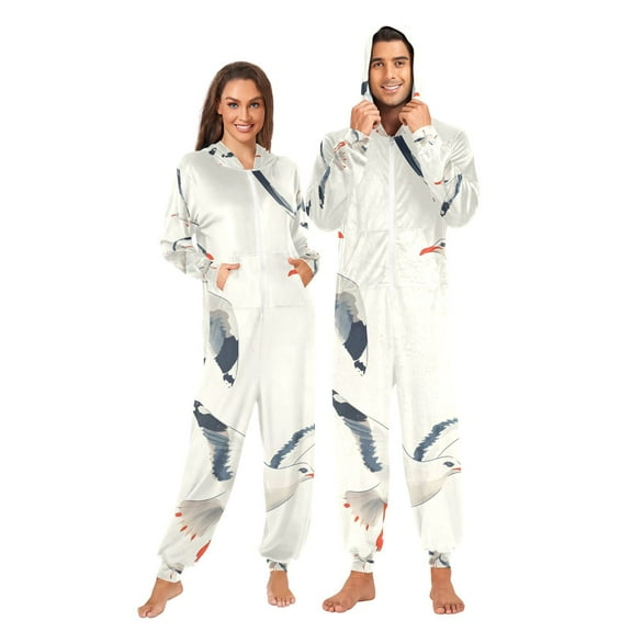 Seagull Adult Onesie Pajamas Slim Fit Christmas One Piece Suit Pjs for Women and Men Hooded Zipper