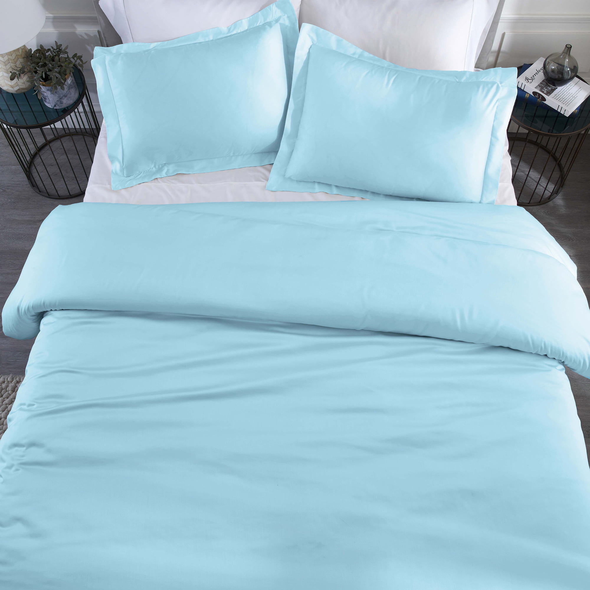 Superior Modal From Beechwood 400TC Light Blue Duvet Cover Set, Full/ Queen