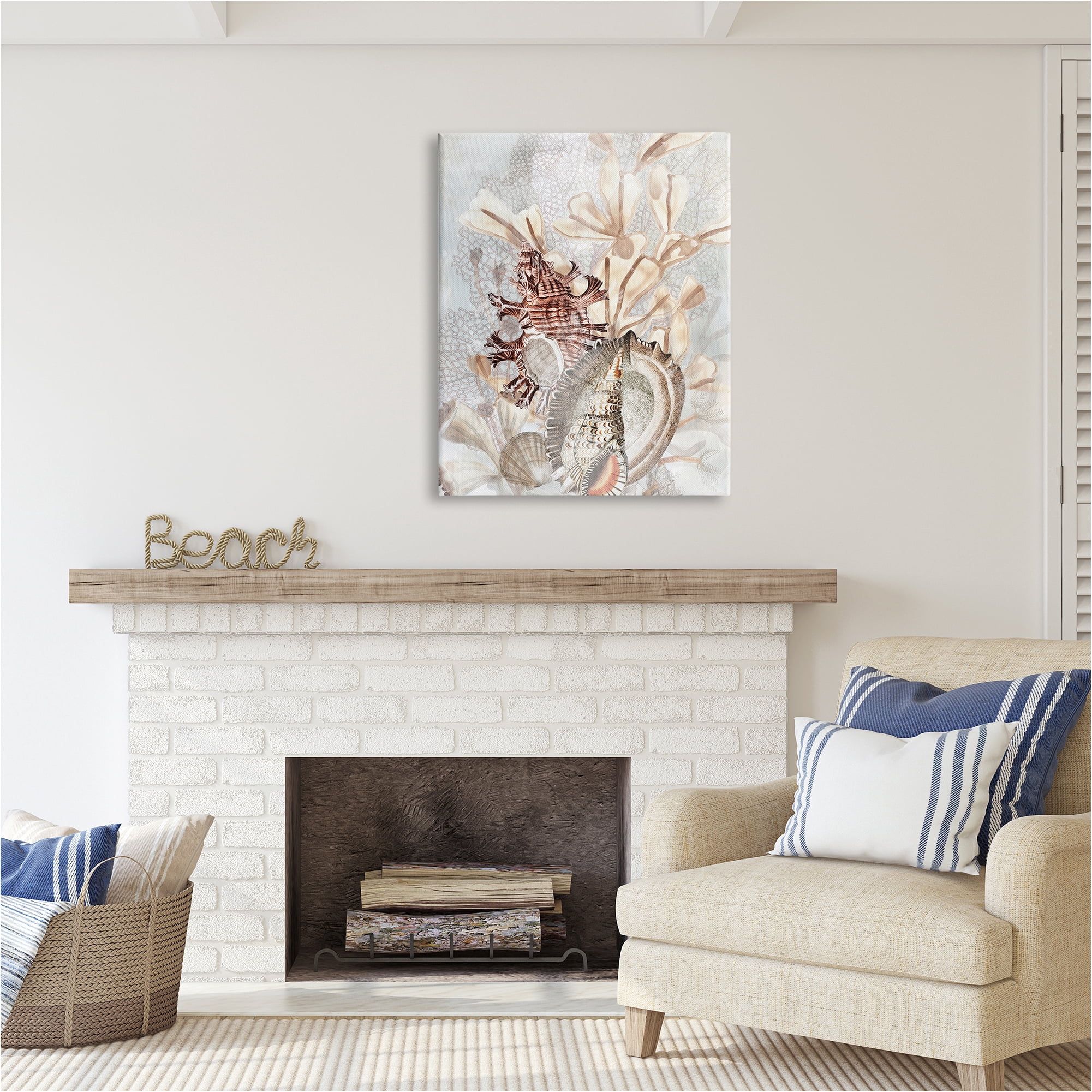 Stupell Industries Beige Mixed Seashells Animals & Insects Painting Gallery Wrapped Canvas Art Print Wall Art, 30 x 40