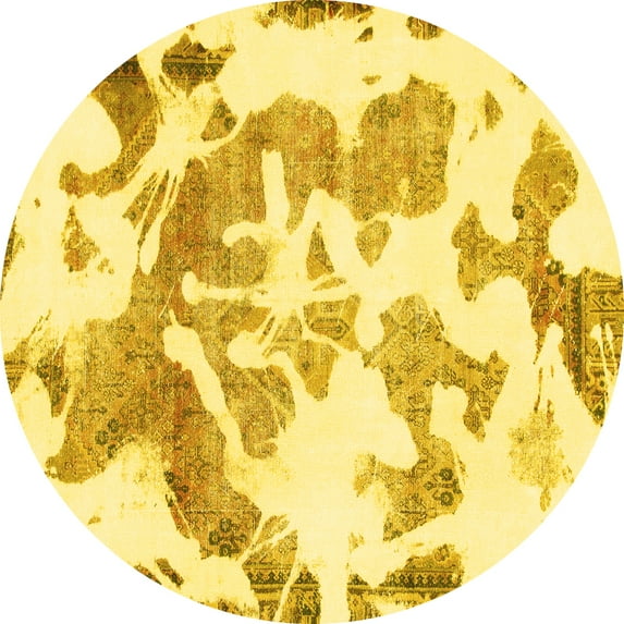 Ahgly Company Indoor Round Abstract Yellow Modern Area Rugs, 3' Round