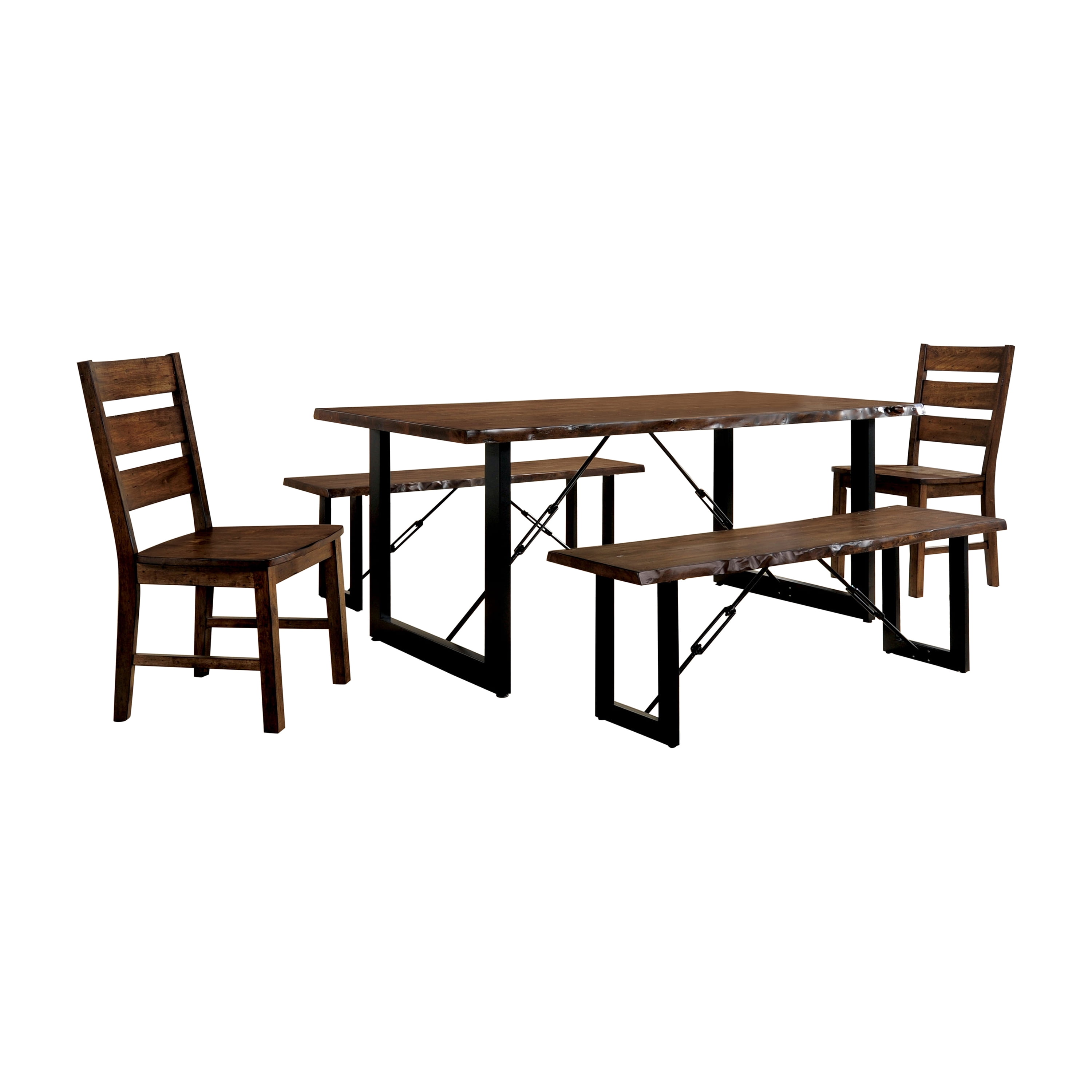 Furniture of America Jared 5 Piece Rustic Dining Table Set, Walnut Finish