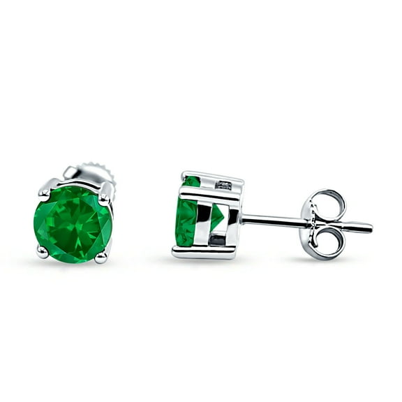 Blue Apple Jewelry Co.Solitaire Push Back Stud Women Earring Round Green Emerald 925 Sterling Silver