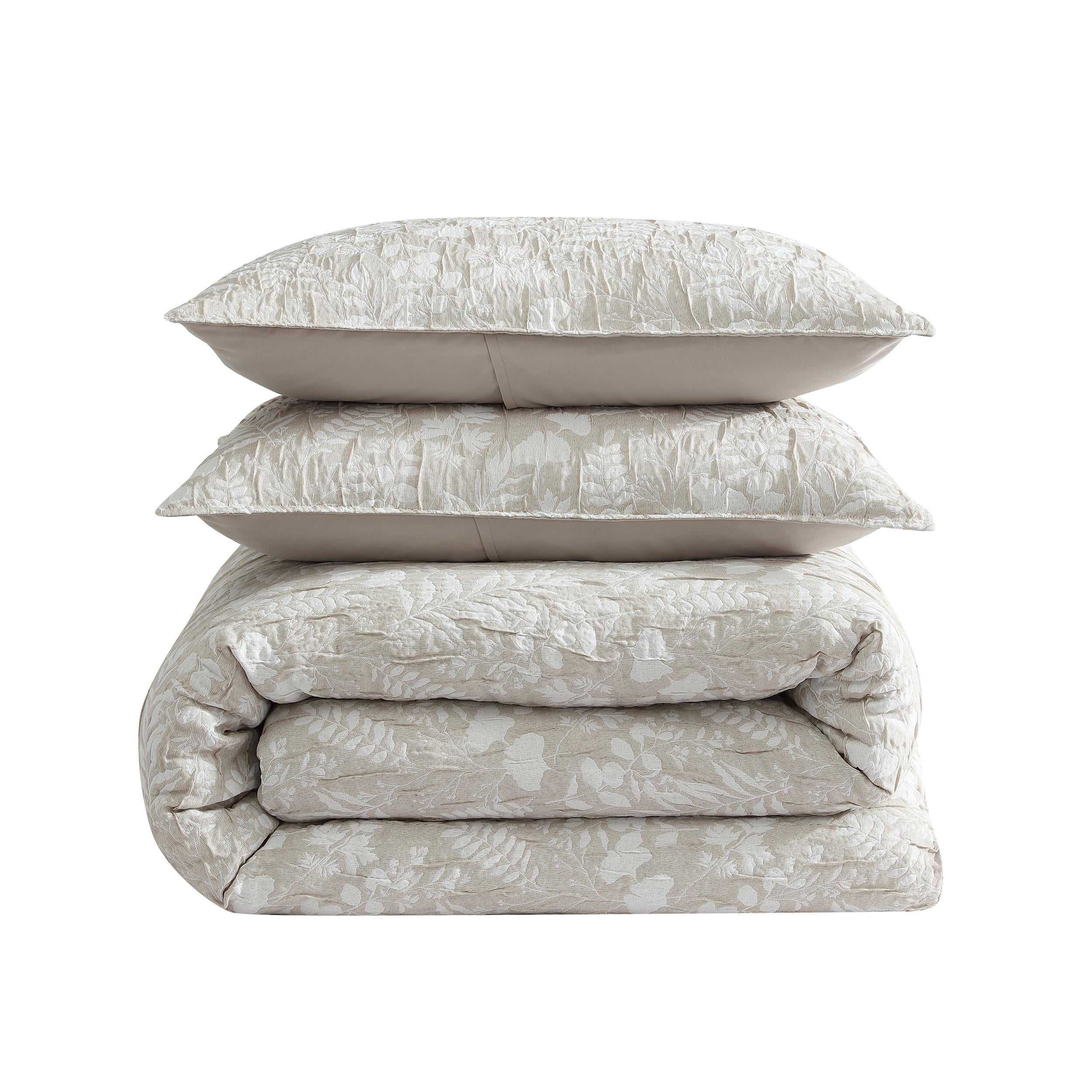 Turning Leaf Neutral 3-Piece Woven Matelasse Crinkle Jacquard Comforter Set - King