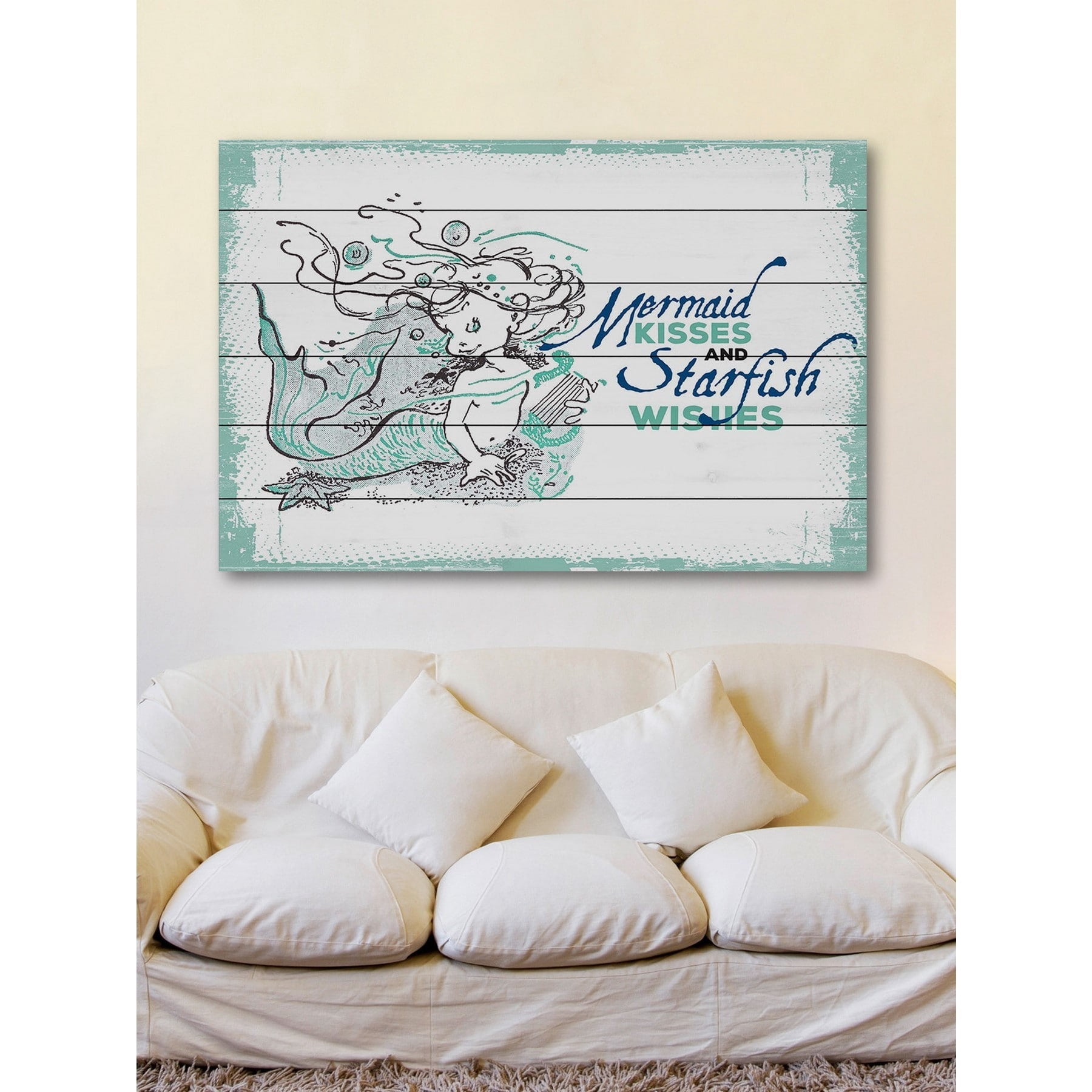 Marmont Hill "Mermaid Kisses 2" Painting Print on White Wood