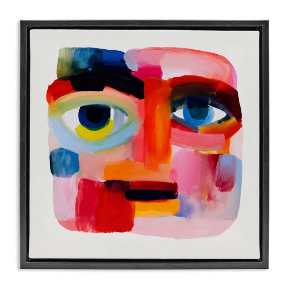 Stupell Industries Cubist Gaze in Vivids Black Framed Floater Canvas Wall Art, design by Chromatic Storm Studio