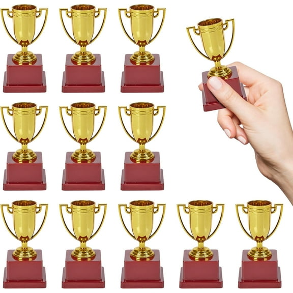 Fun Gold Cup Plastic Trophies 4 Inch 12 Pack Gold Plastic Awards Competitions Champion Celebrations Victory Vibes Spelling Bee Sports Galore, Football League Match Trophy
