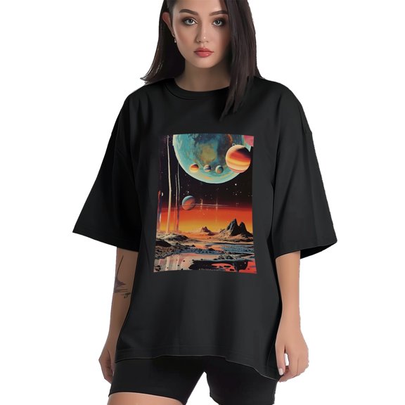 Plus Size Shirt for Women Black Tops for Women Short Sleeves Shirt for Women Space T Shirt Crewneck Shirt for Women XS