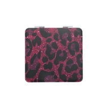 Unique Bargains 1 Pc Folding Makeup Mirror for Travel Vacation Rose Red PU Stainless Steel Glass