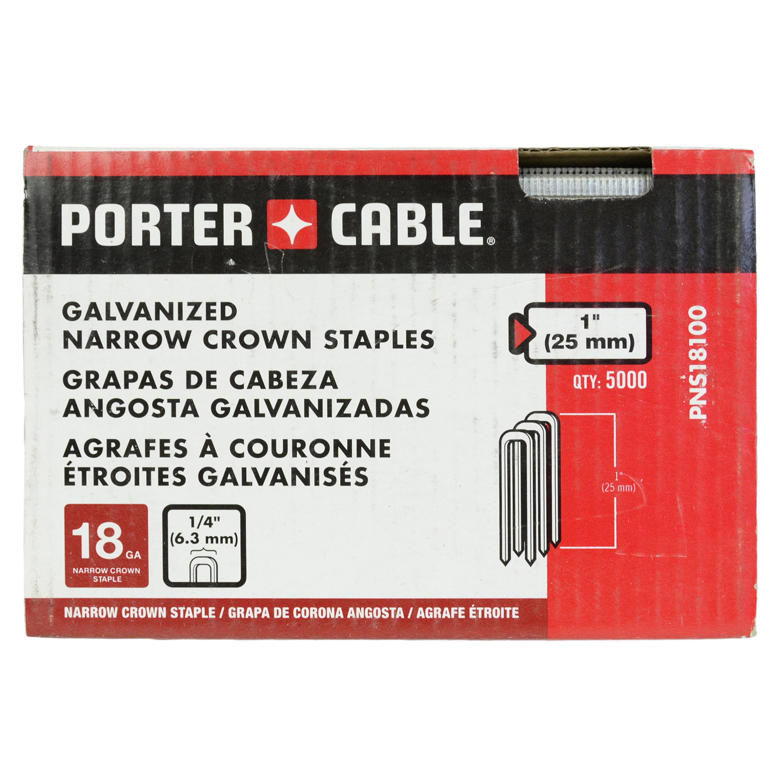 5000-Pack PORTER-CABLE PNS18100 18-Gauge 1//4-Inch Crown Galvanized Staples