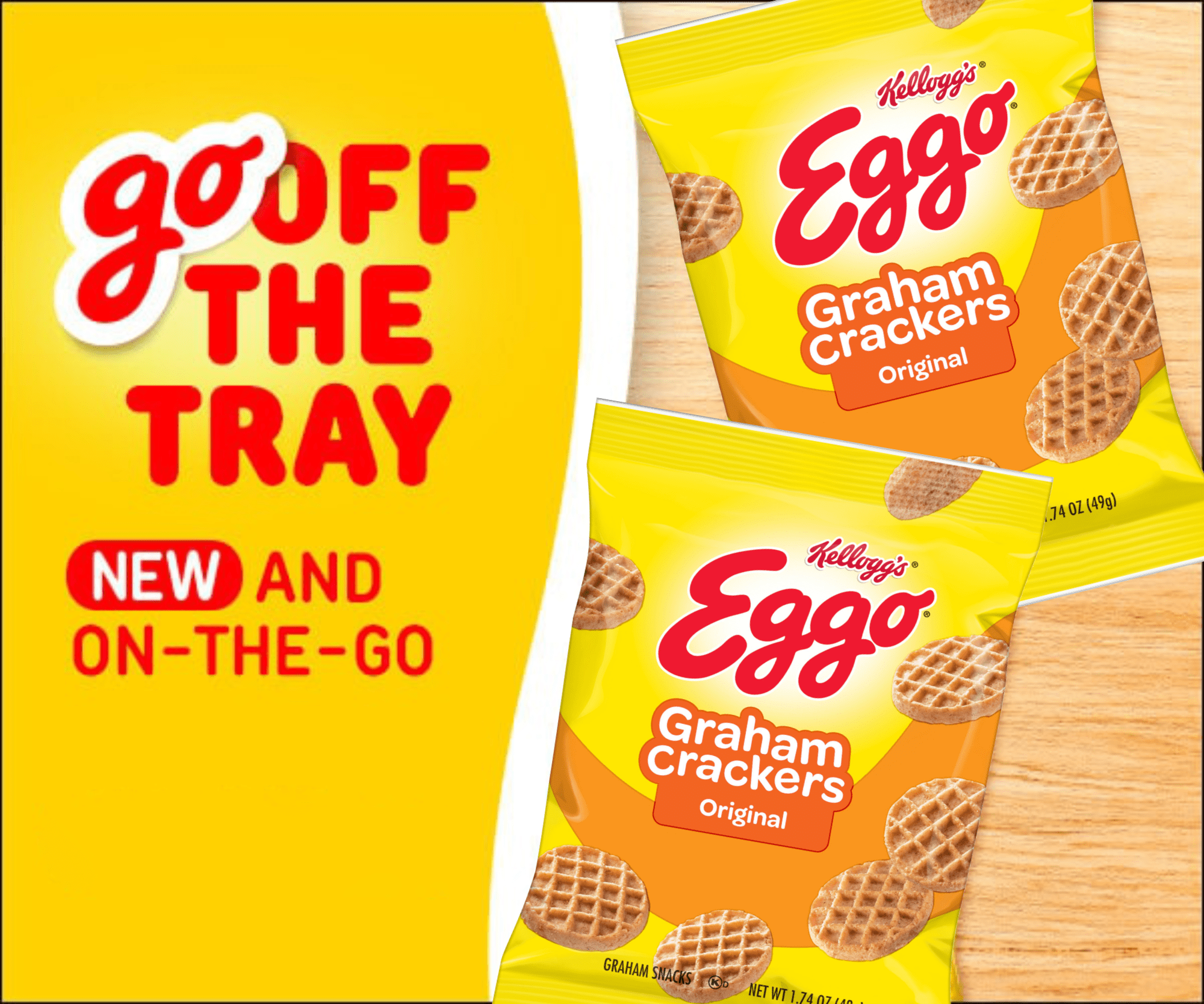 Kellogg's Eggo Original Graham Crackers, 1.74 oz (Pack of 4) with By The Cup Bag Clip