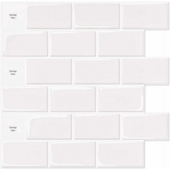 Set of 10 rooms, white metro metro sticker tiles, kitchen adhesive bathroom, 3D brick vinyl paper, 30x30cm