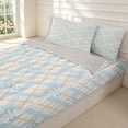 thumbnail image 3 of Manfei Minimalist Check Zipper Queen Comforter Set with Fitted Sheet and 2 Pillowcases,Cute Bow Zipper Bedding Set,Blue,Light Gray Reversible,4pcs, 3 of 8