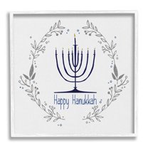 Stupell Industries Happy Hanukkah Botanical Wreath Graphic Art White Framed Art Print Wall Art, Design by Susan Jill