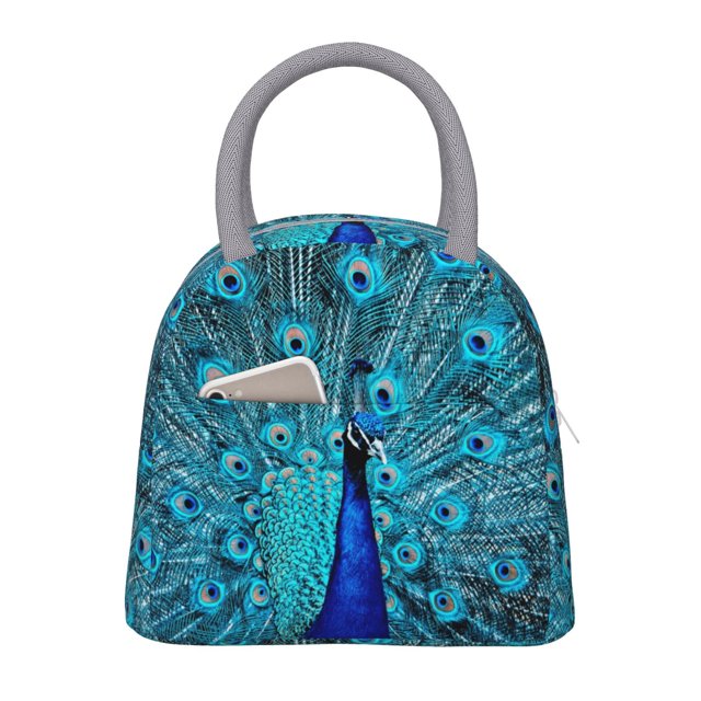 Balery Beautiful Blue Peacock Bolsa de Almuerzo para Mujeres, Caja de Almuerzo, Bolsa de Almuerzo Pequeña Impermeable, Tote de Almuerzo Reutilizable con Gran Capacidad